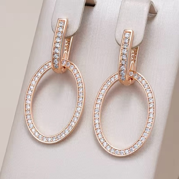 Jewelry - Full Shiny Natural Zircon Big Drop Earring for Women 585 Rose Gold Round earring
